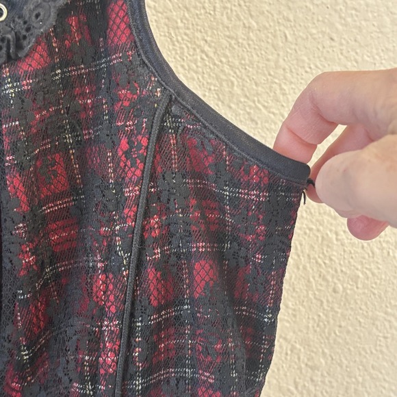 Tripp NYC Plaid Lace Corset Top Size 1X Punk Goth Emo Y2K Grommet - Picture 8 of 16